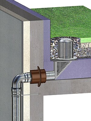 LORO-X parapet drainage for inverted roofs with high strainer basket