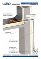 LORO-X Series 62 parapet drainage without roof penetration, emergency drainage, bitumen sheet cross-section