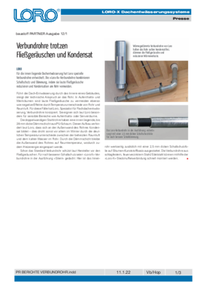 LORO-X composite pipes defy flow noise and condensation 